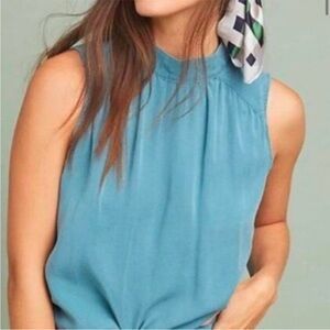 Anthropologie Cloth & Stone Sleeveless Mock-Neck Teal Blouse
